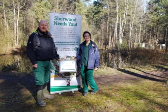 Mike Hill, Senior Conservation Ranger and Sara Sweeney-Lewis, Senior Education Ranger of Center Parcs Sherwood Forest with their Wildlife Guardian certificate.