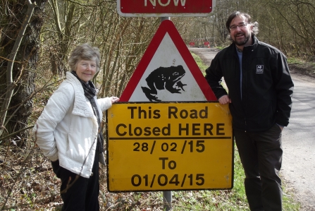 Margaret Cooper with Erin McDaid (Head of Communications and Marketing at Nottinghamshire Wildlife Trust) at Oxton Toad Crossing