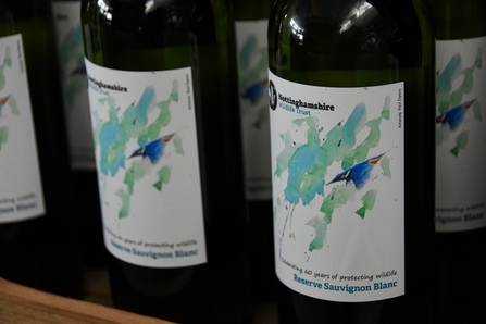 Bottles of the new Nottinghamshire Wildlife Trust wines on shelf