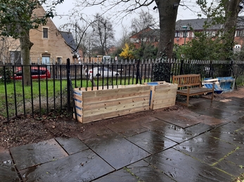 Raised beds made by St Aidan’s Church out of pallets.
