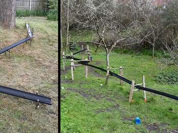 Interactive water game made by St Aidan’s Church (left), inspired by the one seen at a workshop carried out by STAA at St Ann’s Allotments (right)