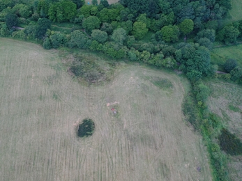 Aerial view of  landscape before pond construction