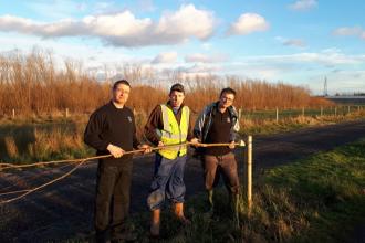 Staff and Volunteers from Idle Valley Nature Reserve inspecting one of the damaged trees