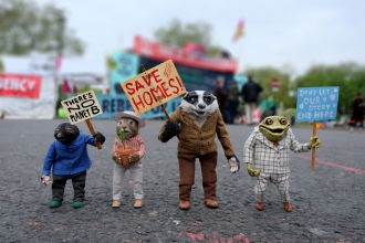 The Wind in the Willows characters with campaign placards