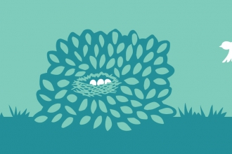 Birds nest in a bush graphic