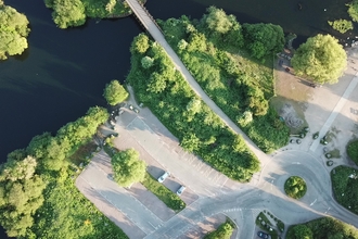 Birds eye view of the car park at Attenborough Nature Reserve.