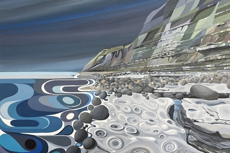 Painting of ammonite cliffs 
