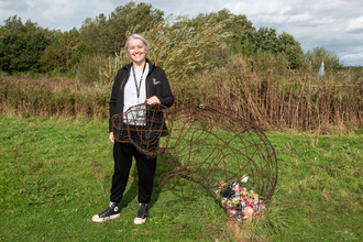 Harri Phillips with a beaver bin at Idle Valley