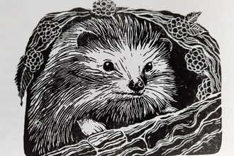 Linoprint of a hedgehog