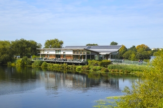 Visitor centre from bridge at Attenborough Nature Reserve