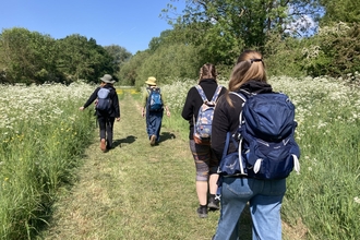 People walking through a field