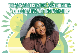 Green graphic background with photo of Cara Thompson Poet Laureate