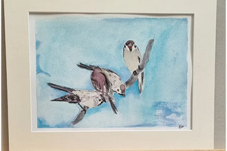 Painting of birds on a branch