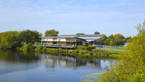 Visitor centre from bridge at Attenborough Nature Reserve