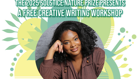 Green graphic background with photo of Cara Thompson Poet Laureate