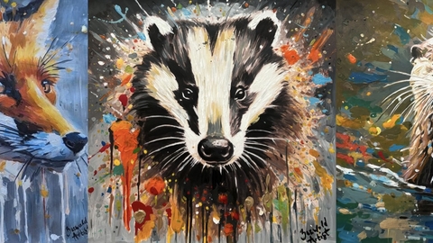 Paintings of a fox, badger and otter