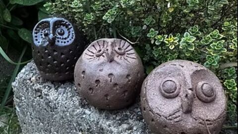 Terracotta owl sculptures