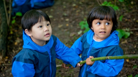 Children from Rowley View Nursery School participating in the Moorcroft Environmental Centre Forest School, Moorcroft Wood, Moxley, Walsall, West Midlands, July 2011 -