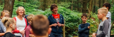 People in woodland, wildlife trust activity