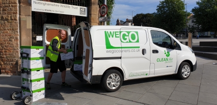 WEGO zero emission van collecting archive boxes from Nottinghamshire Wildlife Trust