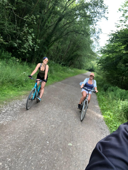 Helen Griffiths and Kristie Syson on bikes