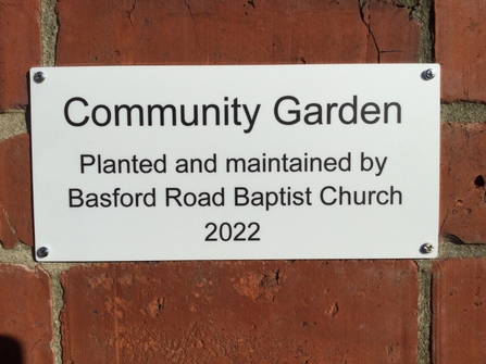 Plaque for Basford Road Baptist Church Community Garden
