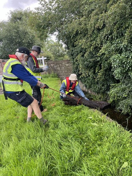 Men pulling rubbish out of canal