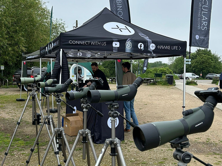 Scopes lined up at Attenborough Optics Fair 2024