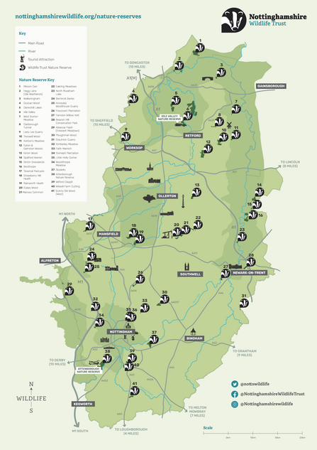 Map of Nottinghamshire Wildlife Trust Nature Reserves