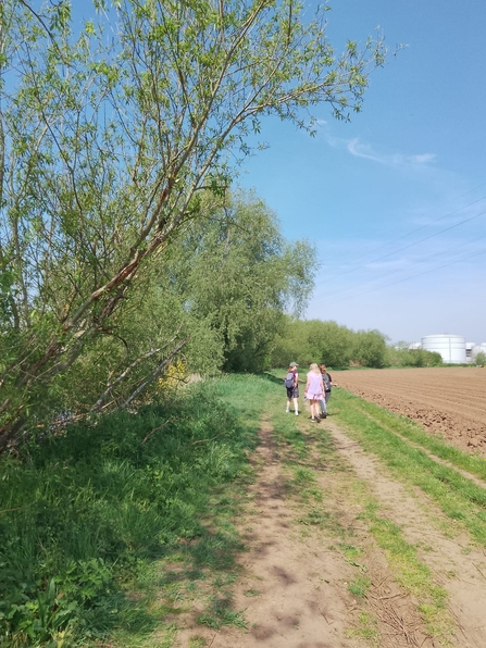 People walking through a field