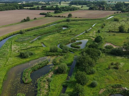 Aerial view of newly created ponds and ditches
