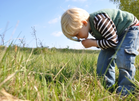 Wildlife Watch boy with Magnifying glass cpt Emma Bradshaw