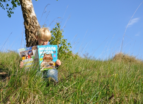 Boy reading Wildlife Watch magazine cpt Emma Bradshaw