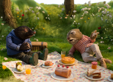 Ratty and Mole from The Wind in the Willows enjoying a picnic