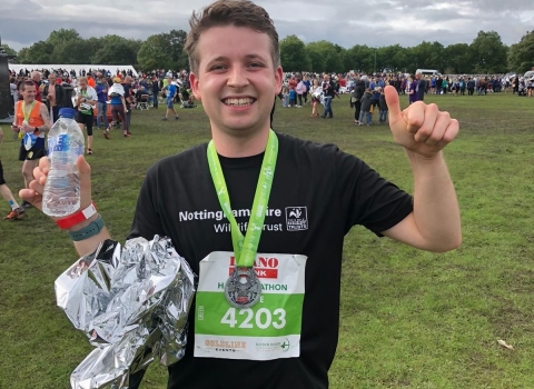 Joe Rose having just completed the Ikano Bank Robin Hood Half Marathon