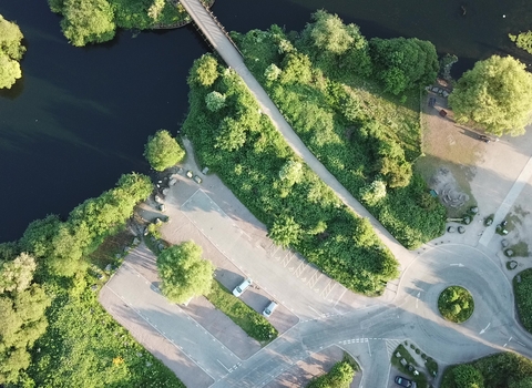 Birds eye view of the car park at Attenborough Nature Reserve.
