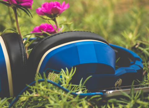 Headphones in grass