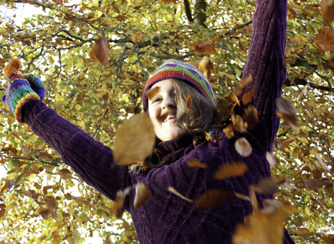 Person throwing autumn leaves in the air